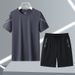 Summer Sports Casual Ice Silk Crew Neck T-Shirt Shorts Breathable Quick-Dry Men's Two-Piece Set_viptrois.com