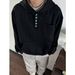 Unisex Oversized Hooded Sweatshirt – Vintage Pullover With Button Details (Black/Gray, M-3xl, 85% Cotton)_viptrois.com