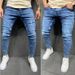 Men's Stretch Skinny Jeans With Distressed Frayed Hem, Comfortable Slim Fit Denim Pants_viptrois.com
