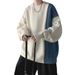 New sweaters for men and women with design sense, color blocking, autumn and winter pullover trend, loose knit sweater for couples_viptrois.com