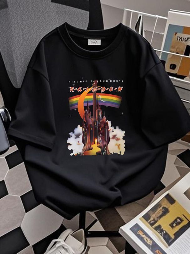 Rainbow 'Ritchie Blackmore Album' (Black) T-Shirt - NEW & OFFICIAL! Soft Homme Fashion Slightly Top For Everyday Wear Stylish Unisex Casual_viptrois.com