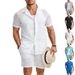 Men's Summer Hawaiian Print Short Sleeve Shirt & Shorts Set, Breathable Beach Outfit For Tropical Vacation, Casual Linen-Like Polyester Fabric_viptrois.com