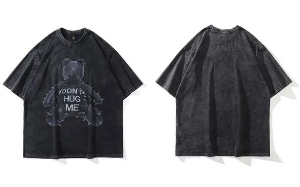 2023 Hip Hop Oversized Streetwear Vintage T-shirts Bear Printed Gothic Washed Short Sleeve T Shirt Summer Punk Cotton Male Tops_viptrois.com