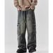 Vintage Blue Workwear Jeans For Men – Relaxed Fit Wide-Leg Denim Pants With Multi-Pockets (S-3XL, Washed Blue)_viptrois.com