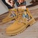 Men's Chunky Sole Side-Zip Ankle Boots - Classic British Style Leather Work Boots With Anti-Slip & Height Increase (Yellow, Khaki, Sand)_viptrois.com