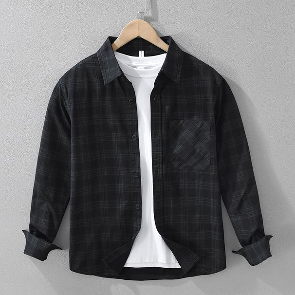 Retro Plaid Long Sleeved Shirt For Men, Fashionable And Versatile, Artistic And Casual Loose Top_viptrois.com