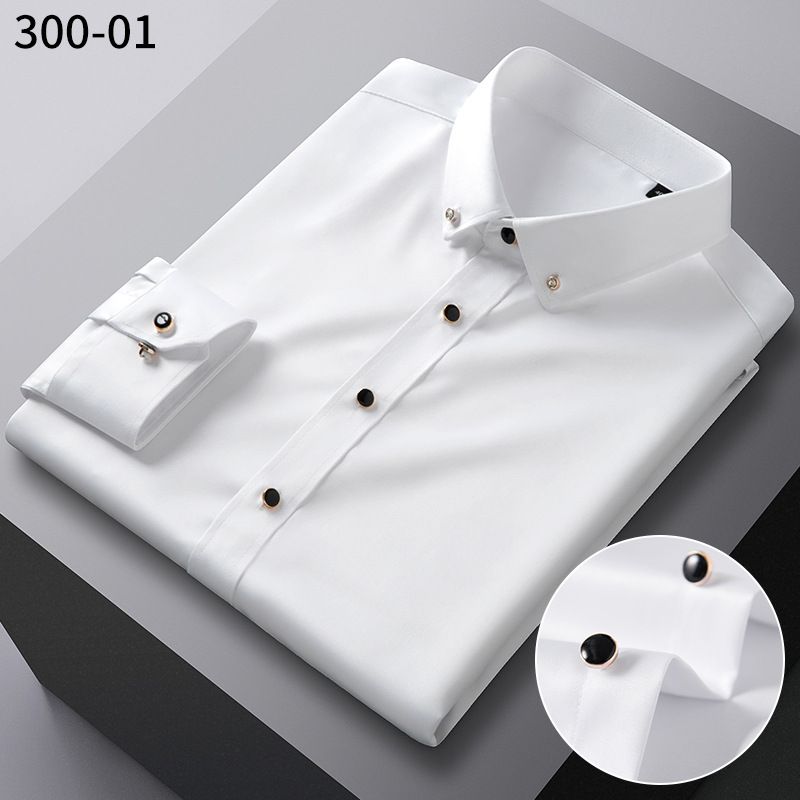 Men's Stretch Dress Shirt With Rhinestone Buttons – Wrinkle-Resistant, Slim Fit, Business Casual & Korean-Inspired Style_viptrois.com