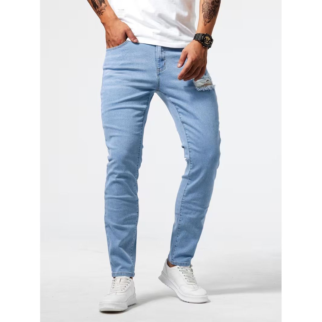 Men's Ripped Stretchy Slim Fit Jeans Style Long Pants Trendy Summer Style Version Skinny Jeans_viptrois.com
