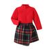 kid's clothing Christmas winter girl high neck long sleeve plaid irregular culottes vintage cute little children's suit_viptrois.com