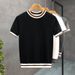 Men's Clothing Summer New Light Mature Men's Tops White Round Neck Striped Spring Short Sleeve Sweater Men's Inner Wear Knitted Sweater_viptrois.com