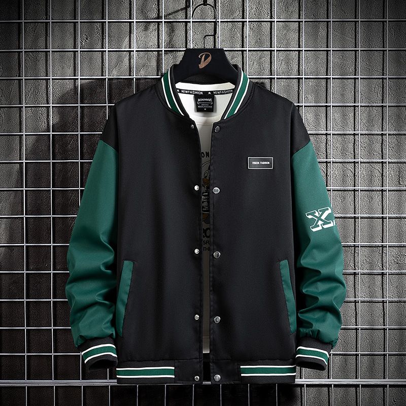 Men's Oversized Baseball Jacket - Trendy Loose Fit Unisex Varsity Coat, Streetwear Casual Zip-up Outerwear For Spring & Fall_viptrois.com
