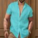 Men's Cotton-Linen Short Sleeve Shirt – Relaxed Fit V-Neck Casual Top (White/Black/Red, S-XXXL)_viptrois.com