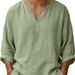 Linen Men's Casual Top Long Sleeved Loose V Neck Old Fashioned T Shirt_viptrois.com