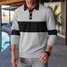 Men’s Long Sleeve Waffle Knit Polo Shirt – Color-Block Collar, Button-Up Casual T-Shirt (S-XXXL, Polyester Blend, Relaxed Fit, Machine Washable)_viptrois.com