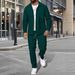 "Men's Waffle-Knit Zip-Up Jacket Set - Slim Fit Polyester Track Suit With Stand Collar & Side Pockets (White/Black/Grey/Burgundy/Khaki/Dark Green_viptrois.com