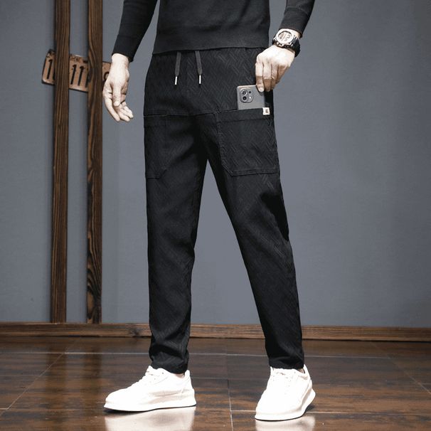 Men's Clothing Men's autumn thin six pocket denim jacquard high elastic trend fashion ultra thin trousers men's breathable breeches_viptrois.com