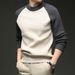 Color Matching Crew Neck Sweater Men's Shoulder Sleeve Design Sense Thickened Long Sleeve Containing Wool High Quality Knitted Sweater_viptrois.com