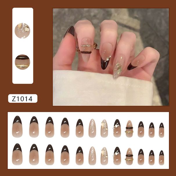 False Nails Love Flash Blush Three Dimensional Black French Sweet Cool Girl Nail Art Stickers Detachable 24 Pieces_viptrois.com