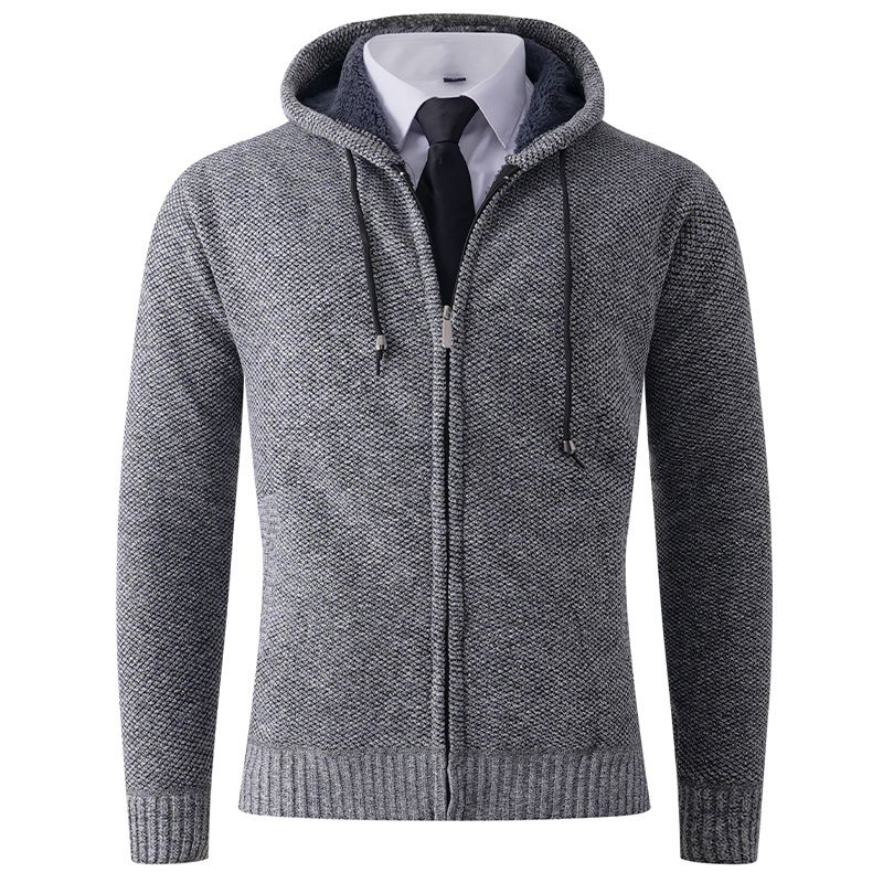 Men's Fleece-Lined Hooded Sweater Cardigan - Warm Knit Pullover For Winter, Plus Size Options (M-3xl, Grey/Navy/Burgundy/Brown)_viptrois.com
