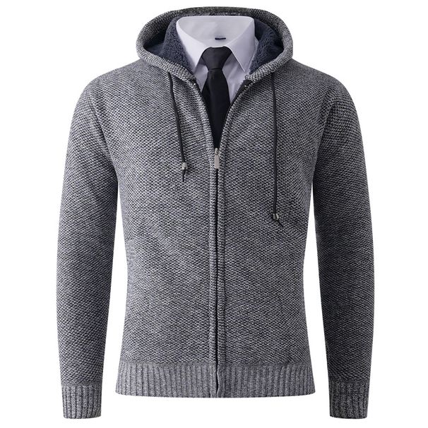Men's Fleece-Lined Hooded Sweater Cardigan - Warm Knit Pullover For Winter, Plus Size Options (M-3xl, Grey/Navy/Burgundy/Brown)_viptrois.com