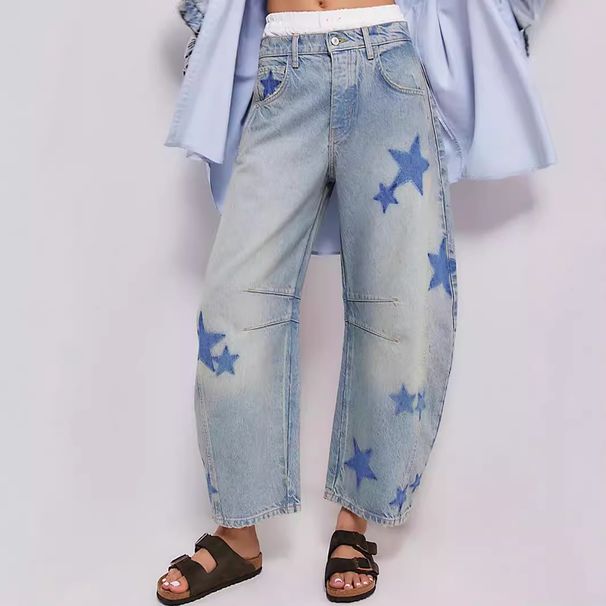 European And American Retro Low Waist Non-Stretch Washed Embroidered Jeans Women, New Autumn Street Style Wide-Leg_viptrois.com