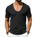Men's Breathable U-Neck Short Sleeve T-Shirt - Lightweight Loose Fit Casual Top For Summer, Streetwear Style With Pocket, Polyester Blend_viptrois.com