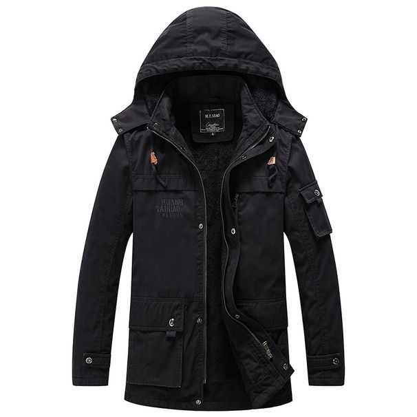 Men's Heavyweight Washed Cotton Jacket – Fleece-Lined Winter Coat With Hood (Army Green/Navy/Khaki)_viptrois.com