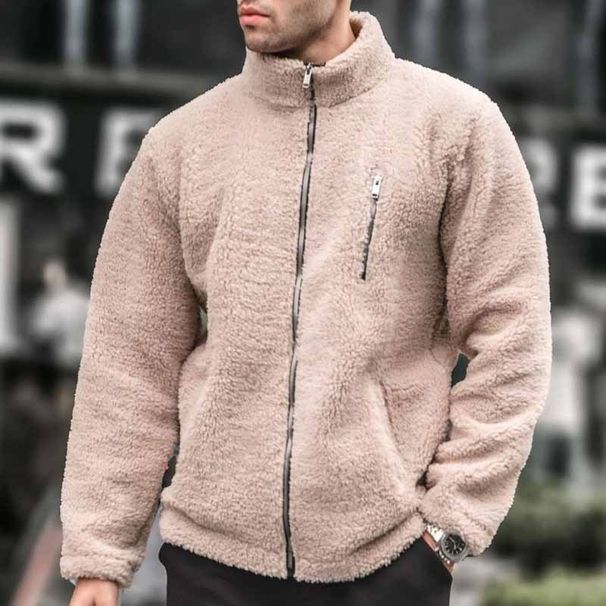 Loom 2025 Cross-Border European And American New Fashion Stand Collar Fleece Casual Loose Warm Sweatshirt Jacket For Men_viptrois.com