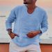 Men's Clothing Men's Youth Linen Casual Loose V Neck Washed And Worn Edge Long Sleeved Shirt_viptrois.com