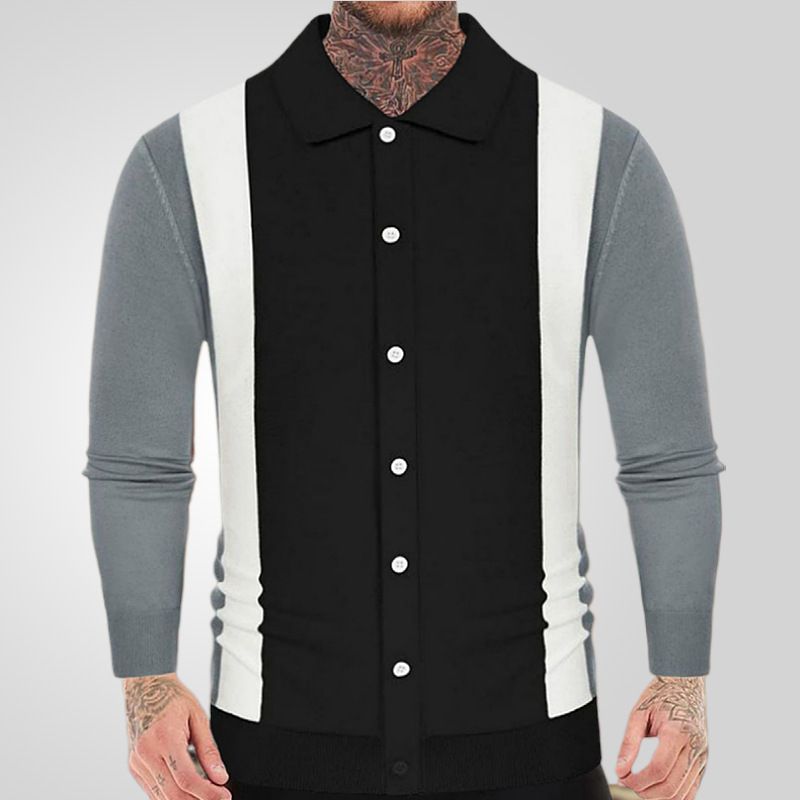 Men's Clothing New Sweaters Splicing Contrast Color Business Casual Polo Shirt Men_viptrois.com