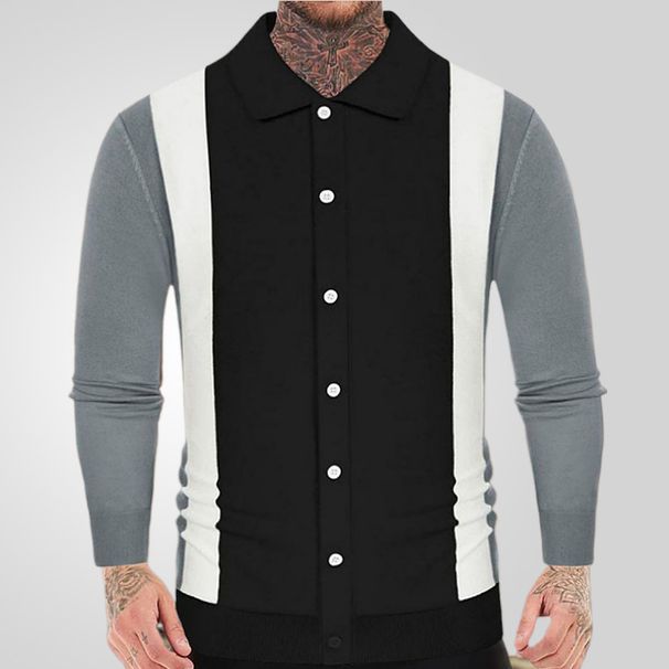 Men's Clothing New Sweaters Splicing Contrast Color Business Casual Polo Shirt Men_viptrois.com