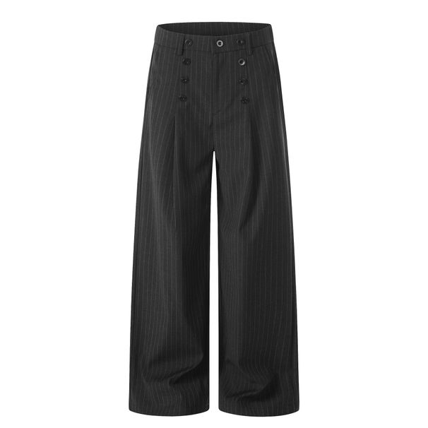 Men's Clothing Men's Double Breasted Striped Black Trousers Old Fashioned Loose Fit Casual A-Line Style Thin Summer Suits & Blazers_viptrois.com