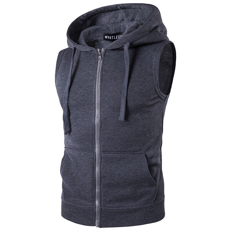Men's Clothing New Men's Hooded Zipper Pocket Sweater Vest Jacket Hooded Vest M19_viptrois.com