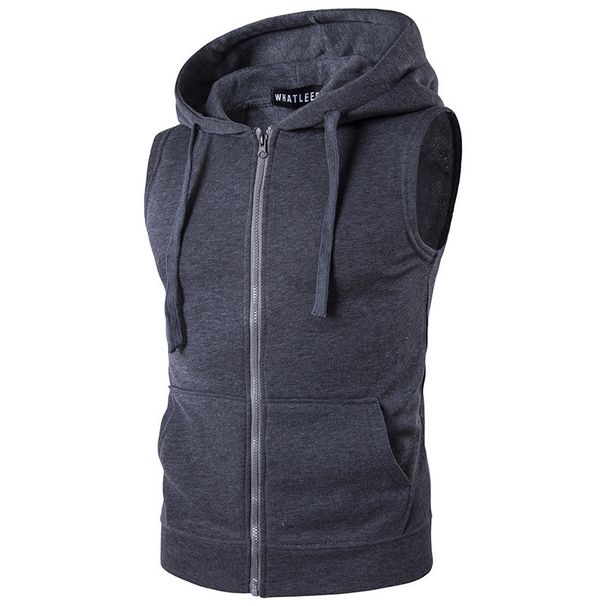 Men's Clothing New Men's Hooded Zipper Pocket Sweater Vest Jacket Hooded Vest M19_viptrois.com