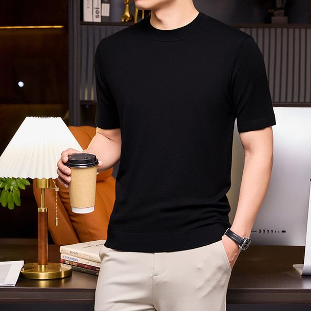Men's Short Sleeve Sweater Medium Green Bottom Casual Half Sleeve T-Shirt Crew Neck Sweater Men's Clothing_viptrois.com