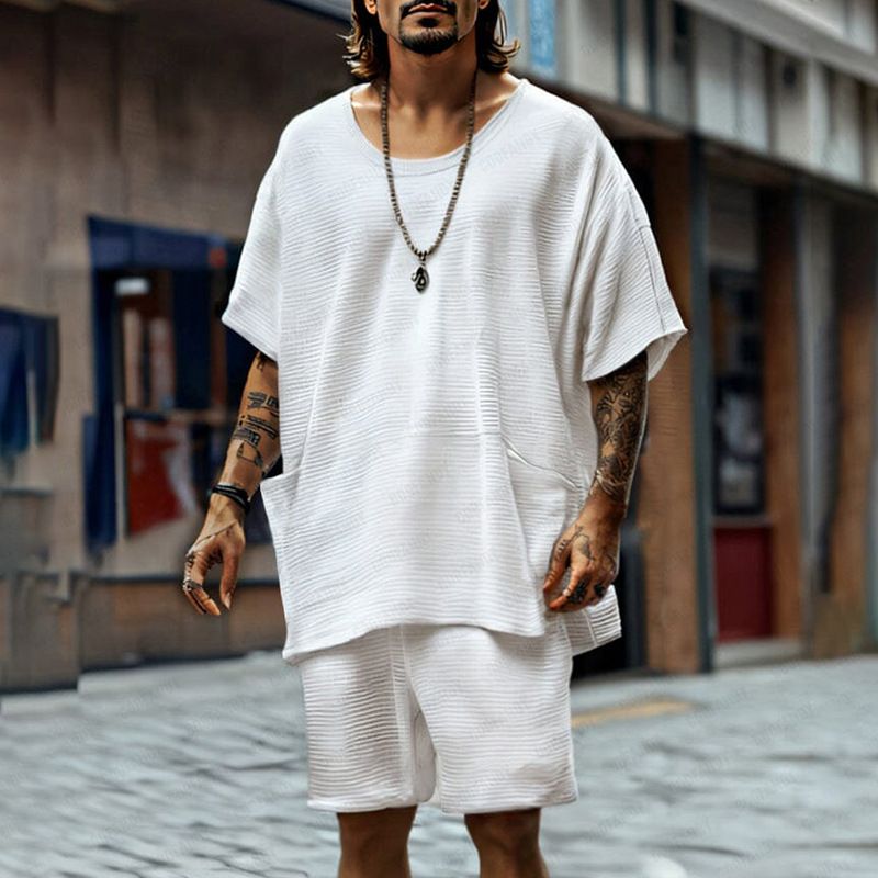 Men's Clothing Spring And Summer New Men's Round Neck Casual Loose Tops Sports Shorts Suit Men's Clothing_viptrois.com