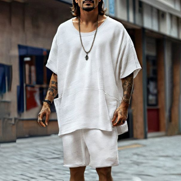 Men's Clothing Spring And Summer New Men's Round Neck Casual Loose Tops Sports Shorts Suit Men's Clothing_viptrois.com