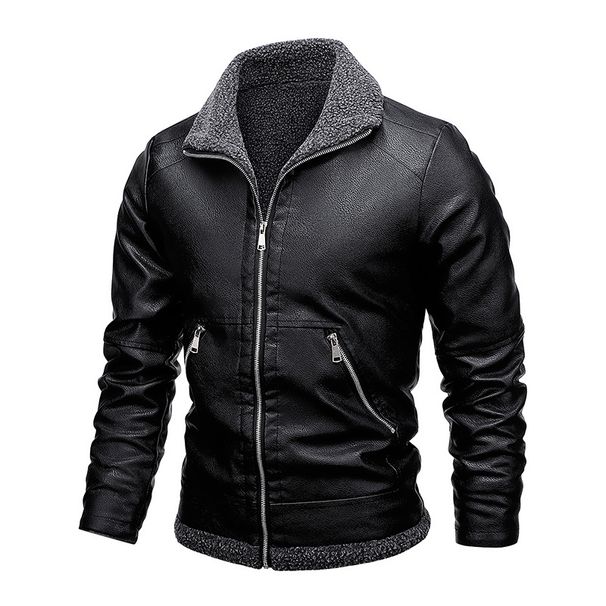 Winter Lamb Fleece Leather Jacket Men's Fashion Flowing Leather Jacket Fleece Thickened Thermal Leather Jacket Comfortable_viptrois.com