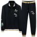 Men's casual fashion sports bee embroidered coat hoodie set_viptrois.com