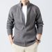 "Men's Textured Knit Cardigan – Stand Collar Drop Shoulder Sweater (Brown/Grey/Black/Navy, Sizes M-XXXL)"_viptrois.com
