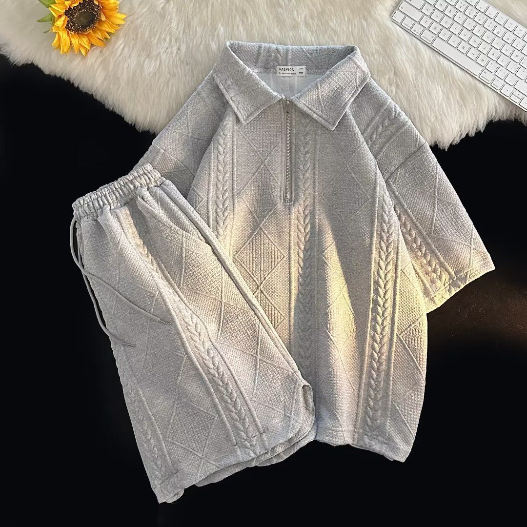 Men's Clothing Sports Suit Boys Loose T Shirt Student Short Sleeved Simple Five Point Pants High End_viptrois.com