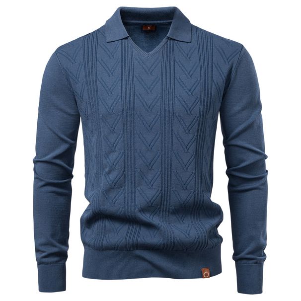 2025 Autumn And Winter New Men's Jacquard Sweater Men's Pullover Sweater Solid Color V Neck Sweater Men_viptrois.com