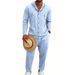 Men's Linen Blend Hooded Shirt Jacket And Relaxed Pants Set | Lightweight Casual Loungewear For Spring And Fall_viptrois.com
