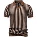 Men's Knit Stripe Polo Shirt, Breathable Moisture-Wicking Short Sleeve Top For Business Casual & Daily Wear_viptrois.com