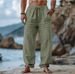 Men's Clothing Cotton And Linen Casual Trousers Solid Color Drawstring Elastic Waist Daily Leisure Breathable_viptrois.com