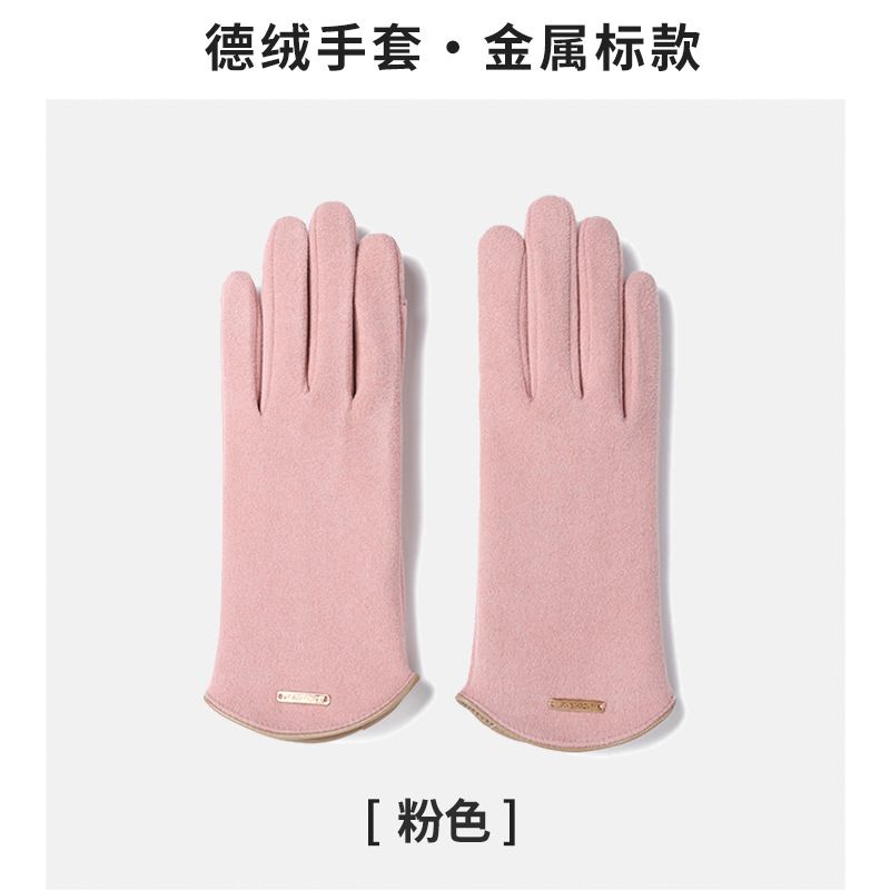 Winter wool gloves women's thin section plus velvet warm fashion cashmere autumn and winter girls fingertip flip can touch the screen_viptrois.com