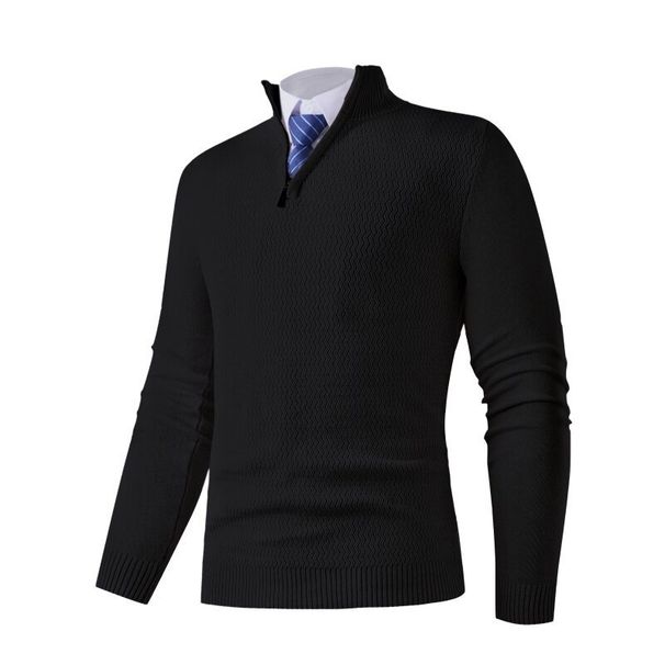 Men's Half-Zip Knit Sweater – Autumn/Winter Casual Pullover With Solid Color Design_viptrois.com