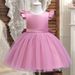 Kids' Clothing Girls Dress Flying Sleeve Pearl Mesh Princess Dress Backless Bowknot Piano Performance Costume_viptrois.com