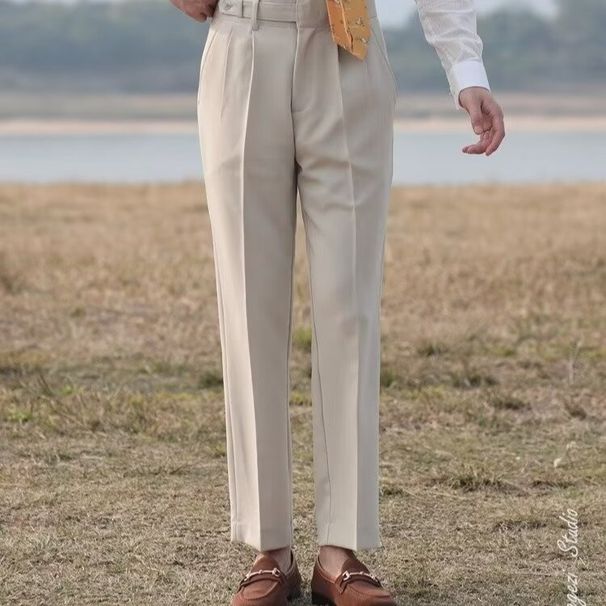 Men's Clothing Spring And Autumn Version Of Design Mid High Waist Straight Nine Point Pants Style Crisp Anti Wrinkle Casual Pants For Men_viptrois.com