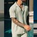 Men's Clothing Summer Casual Lapel Shirt Short Sleeved Shorts Men's Suit_viptrois.com